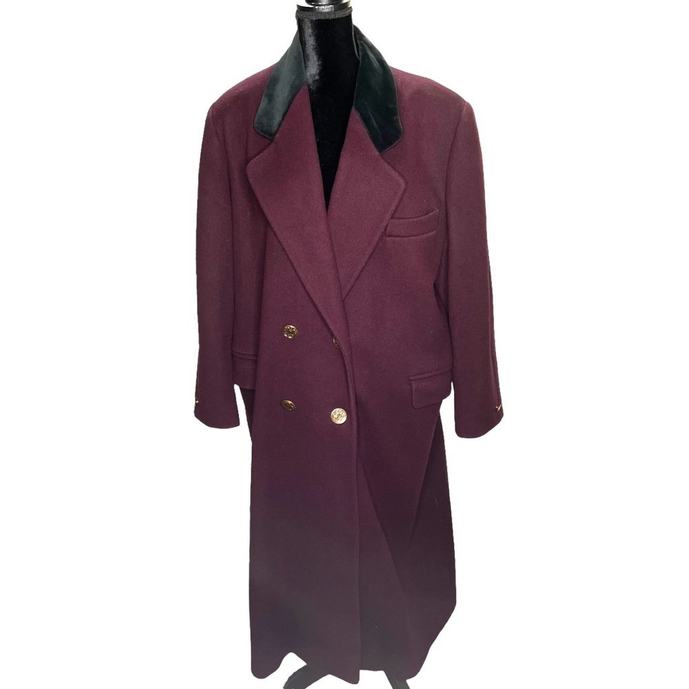 Larry Levine Jacket Womens XL Purple Wool Trench Coat Long Vintage
